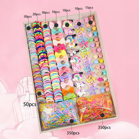 875-Piece Cute Hair Accessories Gift Set with Elastic Rubber Bands - Perfect Gift for Girls