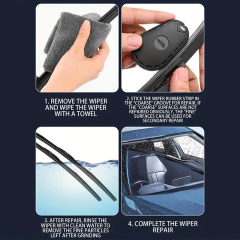 4PCS Silver Portable Car Windshield Wiper Blade Repair Tool - Triple the Wiper Lifespan – Dual Grit Sanding Restorer and Trimmer for Wiper Rubber Strips