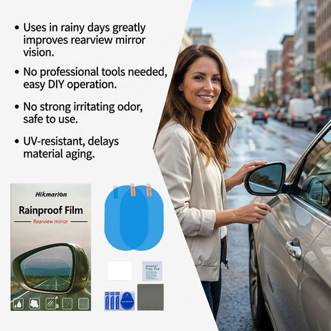 4 Set of Car Rearview Mirror HD Rainproof Film with Complete Installation Tool Kit – Anti Fog Waterproof Protective Shield Sticker, Hydrophobic Glare-Reducing Clear Membrane