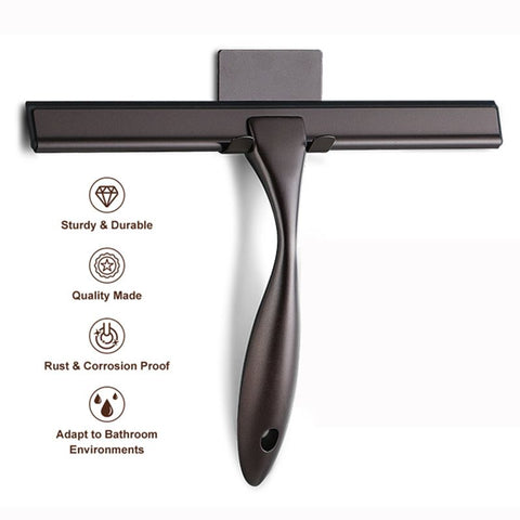 Silver Stainless Steel Glass Squeegee for Car Windshield & Countertop - 10 inch Hydrophobic Window Cleaner and Squeegee Blade with Adhesive Holder Hook & 4 Replacement Silicone Blades