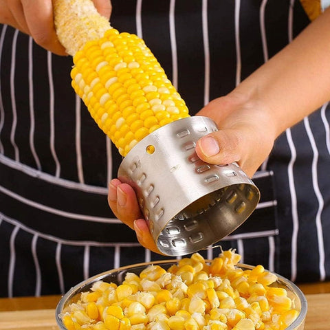 2-Pack Premium Stainless Steel Manual Corn Thresher Peeler and Cob Cutter with Safe Hidden Dual-Head Serrated Blades & Non-Slip Grip, Round & Triangle Model