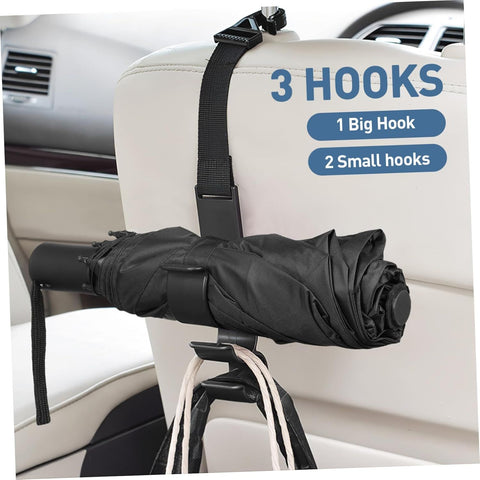 2PCS Multifunctional Car Seat Back Triple Hooks Organizer for Purses Umbrellas and Bags – Heavy Duty 15kg Easy Install Headrest Hangers for Car Interior Storage