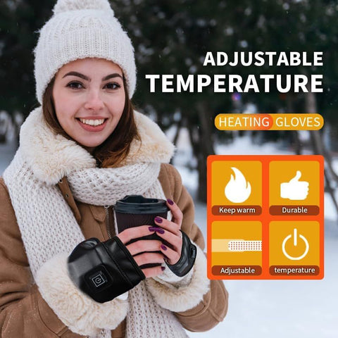 1 Pairs Wireless Electric 3 Levels Heated Fingerless Gloves  with Windproof Waterproof PU Leather, USB-C Rechargeable Outdoor Activities Hand Warmer for Men Women Riding Home Office