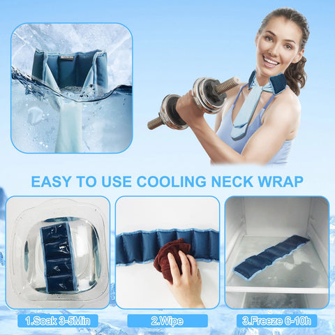 Green and Grey Reusable Evaporative Physical Cooling Scarf – Long Ice Neck Wrap Bandana with Hydrogel Crystals for Outdoor Sports, Fitness & Heatwave Alleviation