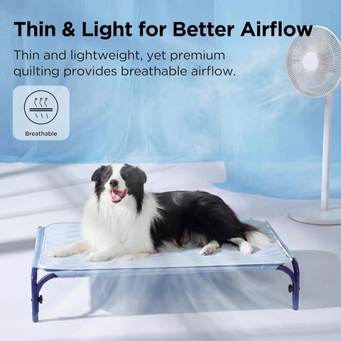 91 x 58 CM Blue Premium Wave Quiltied Pet Cooling Mat - Washable Self-Cooling Blanket with Anti-Stick Hair Surface & Non-Slip Base for Cats Dogs and Human Versatile Use