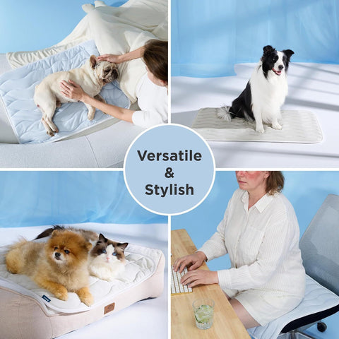 150 x 101 CM Grey Premium Wave Quiltied Pet Cooling Mat - Washable Self-Cooling Blanket with Anti-Stick Hair Surface & Non-Slip Base for Cats Dogs and Human Versatile Use