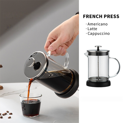 350ML Premium Dual-Layer Borosilicate Glass French Press Coffee Maker with 304 Stainless Steel Lid – High-Density 3D Filter Mesh Cafetiere, Manual Milk Frother and Tea Infuser Pot