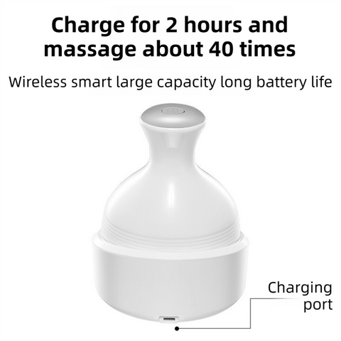 White Wireless Electric Scalp Massager with 28 Soft Silicone Massage Claws Storage Base - Rechargeable Hand-Simulated 4D Deep Kneading Head Massage Device for Humans and Pets