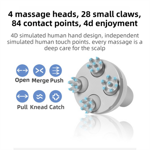 Pink Wireless Electric Scalp Massager with 28 Soft Silicone Massage Claws Storage Base - Rechargeable Hand-Simulated 4D Deep Kneading Head Massage Device for Humans and Pets