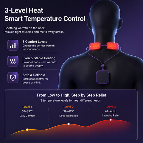Purple Lightweight Rechargeable Heated Cervical Massager - EMS TENS Pulse Neck Shoulder Therapy Device with 6 Massage Modes & 19 Intensity Levels, 3 Level Heat Compression, Large Digital Display and Tightening Buckle
