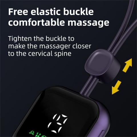 Purple Lightweight Rechargeable Heated Cervical Massager - EMS TENS Pulse Neck Shoulder Therapy Device with 6 Massage Modes & 19 Intensity Levels, 3 Level Heat Compression, Large Digital Display and Tightening Buckle