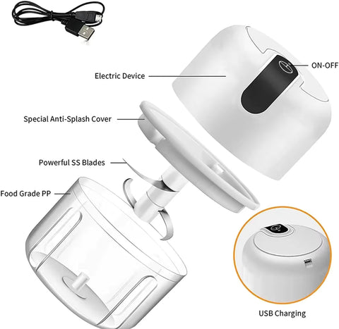 Blue 250ML Electric Mini Food Processor & Garlic Chopper with 3 Stainless Steel Blades & USB Charging – Portable Smasher & Meat Grinder for Vegetable,Chili,Fruits,Ginger and Baby Food,Seasoning