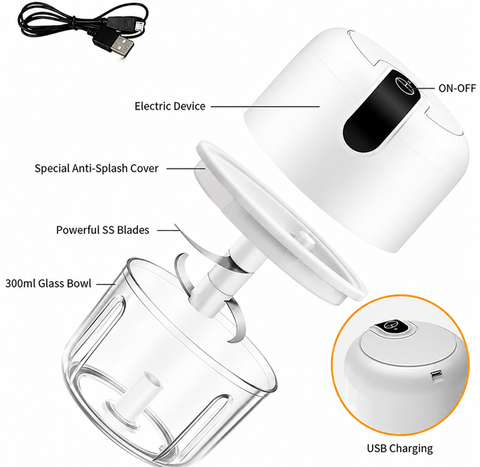 Pink 300ML Electric Mini Food Processor & Garlic Chopper with Glass Bowl,3 Stainless Steel Blades & USB Charging – Portable Smasher & Meat Grinder for Vegetable,Chili,Fruits,Ginger and Baby Food,Seasoning