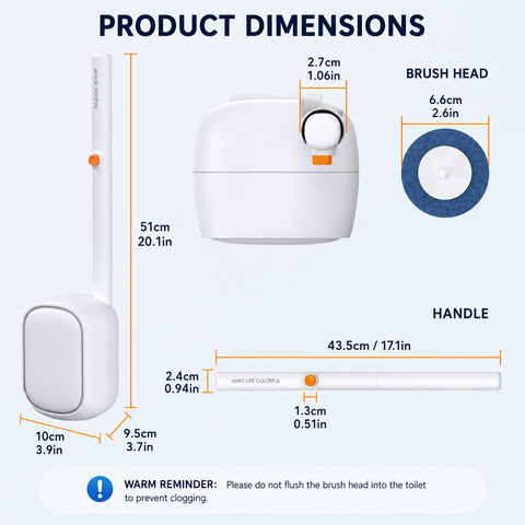 Automatic Flip-Open Disposable Toilet Brush Set with 7 Cleaning Refill Heads, Wall Mounted Storage, One-Button Hygienic Release, 360° Rotating Deep Cleaning, 51cm Long Handle Bathroom Toilet Cleaner
