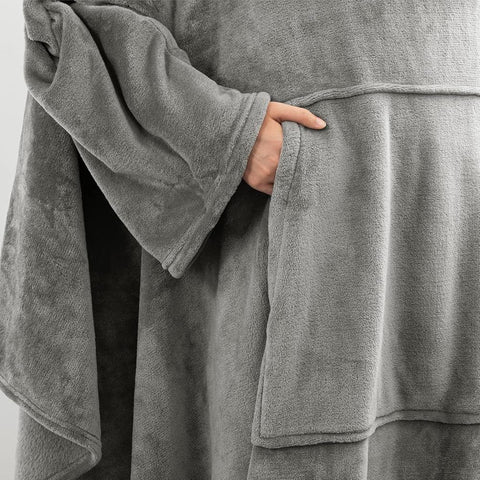 Blue 180 x 120CM Extra Large Wearable Wrap Blanket with Sleeves and Large Pocket, Cozy Thickened Flannel Oversized TV Blanket Robe and Sofa Throw for Home Lounging