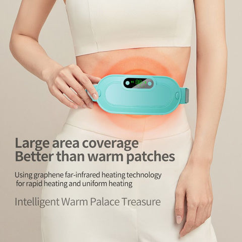 White Portable USB Rechargeable Graphene Heating Waist Belt with Gift Box - 4 Modes Vibrating Abdominal Massager & 3 Levels Large Area Heating Therapy Pad for Women