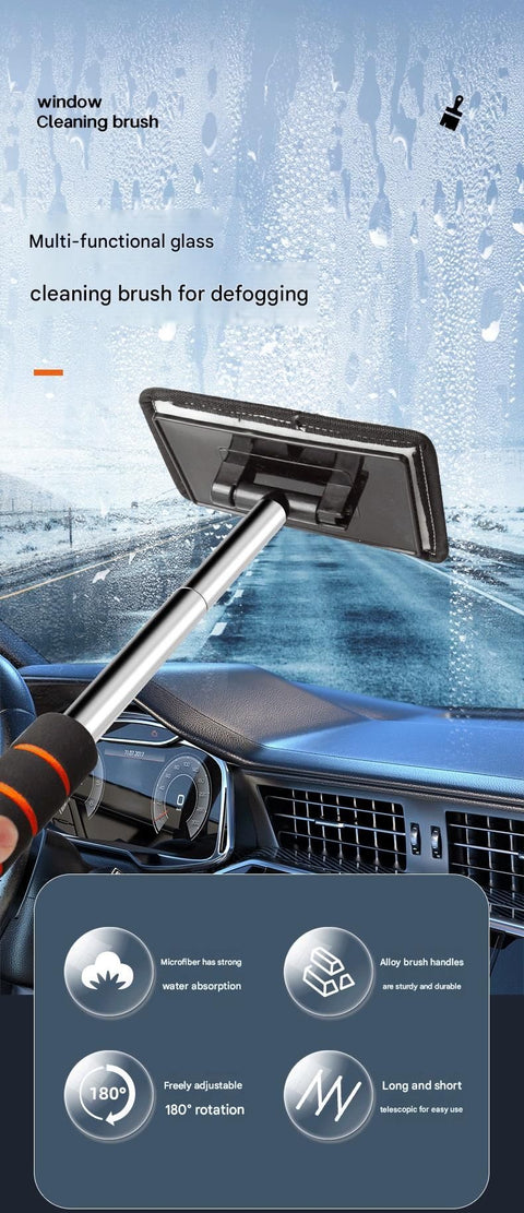Blue Telescopic Car Windshield Cleaning Brush with 3 Replacement Microfiber- Aluminium Alloy Extendable Handle, 180° Rotatable Microfibre Head, Anti-Fog & Streak-Free Glass Wiper for Car & Home Use, Soft Grip Foam Handle
