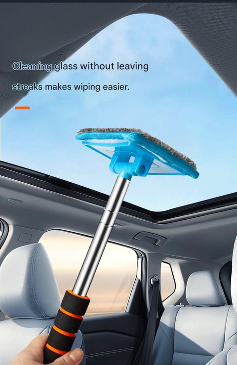 Green Telescopic Car Windshield Cleaning Brush with 3 Replacement Microfiber- Aluminium Alloy Extendable Handle, 180° Rotatable Microfibre Head, Anti-Fog & Streak-Free Glass Wiper for Car & Home Use, Soft Grip Foam Handle