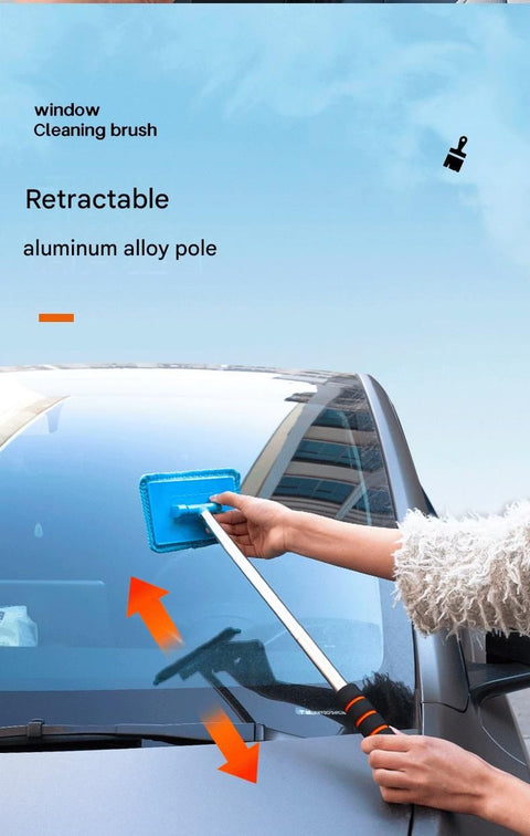 Black Telescopic Car Windshield Cleaning Brush with 3 Replacement Microfiber- Aluminium Alloy Extendable Handle, 180° Rotatable Microfibre Head, Anti-Fog & Streak-Free Glass Wiper for Car & Home Use, Soft Grip Foam Handle