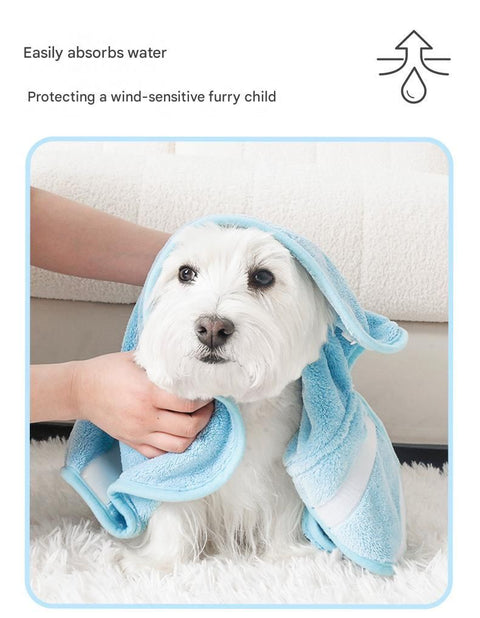 Blue S size Pet Drying Robe with Hood - Quick Dry Coral Fleece Towel for Dogs and Cats, Super Absorbent Bathrobe with Cute Rabbit Ears, Adjustable Fit for All Sizes, Easy to Wear and Machine Washable