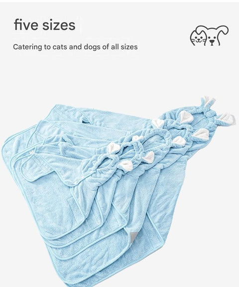 Yellow XS size Pet Drying Robe with Hood - Quick Dry Coral Fleece Towel for Dogs and Cats, Super Absorbent Bathrobe with Cute Rabbit Ears, Adjustable Fit for All Sizes, Easy to Wear and Machine Washable