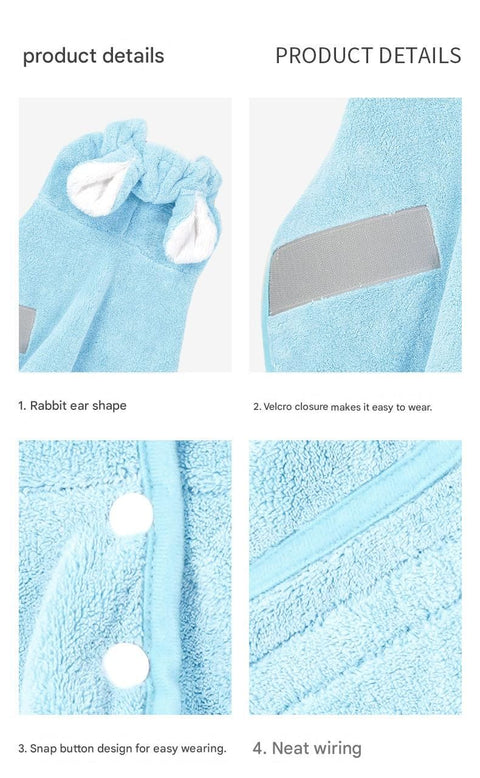Yellow M size Pet Drying Robe with Hood - Quick Dry Coral Fleece Towel for Dogs and Cats, Super Absorbent Bathrobe with Cute Rabbit Ears, Adjustable Fit for All Sizes, Easy to Wear and Machine Washable