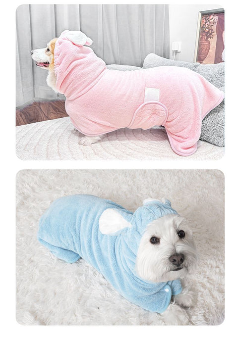 Yellow XL size Pet Drying Robe with Hood - Quick Dry Coral Fleece Towel for Dogs and Cats, Super Absorbent Bathrobe with Cute Rabbit Ears, Adjustable Fit for All Sizes, Easy to Wear and Machine Washable