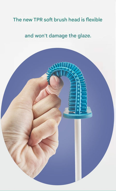 Blue Toilet Brush Set with Holder - 3-in-1 Wall Mounted Bathroom Cleaning Kit, TPR Soft Bristle & 360° Globe Brush, No-Drill Adhesive Base, Space Saving Design for Home, Apartment, Rental