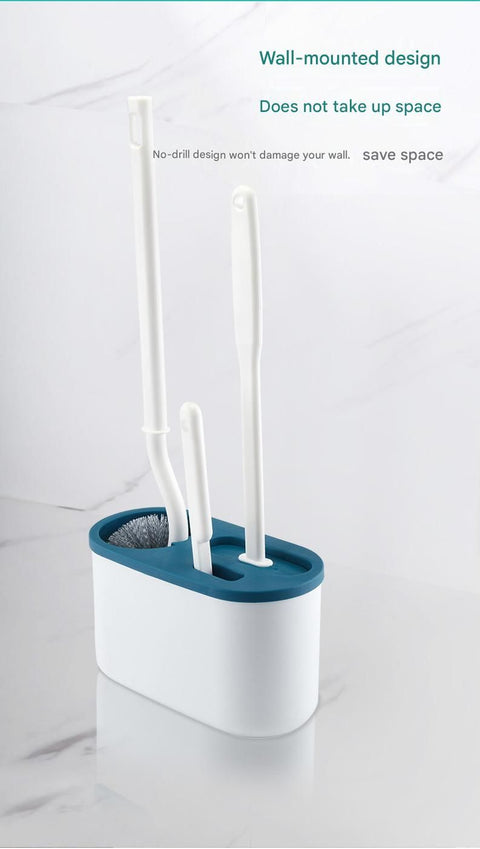 Blue Toilet Brush Set with Holder - 3-in-1 Wall Mounted Bathroom Cleaning Kit, TPR Soft Bristle & 360° Globe Brush, No-Drill Adhesive Base, Space Saving Design for Home, Apartment, Rental