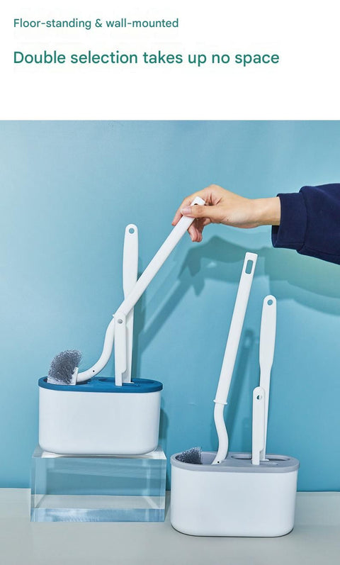 White Toilet Brush Set with Holder - 3-in-1 Wall Mounted Bathroom Cleaning Kit, TPR Soft Bristle & 360° Globe Brush, No-Drill Adhesive Base, Space Saving Design for Home, Apartment, Rental