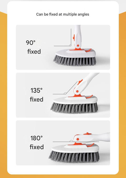 6-piece(Three-section pole+stiff brush+base plate+microfiber cloth + scouring pad+ squeegee) Long Handle Bathroom Floor Scrub Brush  - 180° Rotating Angle, Stainless Steel Pole, Corner Cleaning Design for Tiles, Grout, Bathtub, Shower - Heavy Duty Cleanin