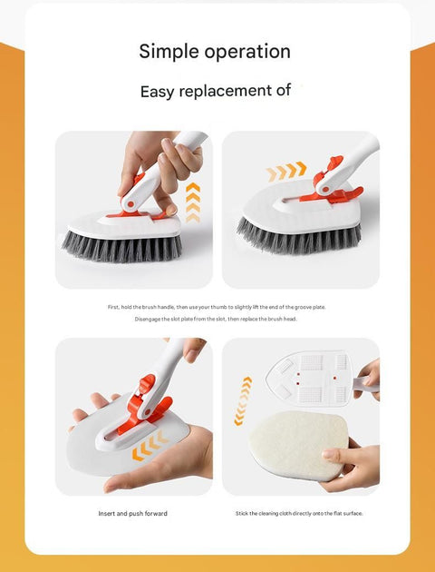 9-piece White and Orange Complete Home Cleaning Brush Set - Stainless Steel Telescopic Bathroom Scrubber and Wall Mounted Silicone Toilet Brush Kit with Multiple Replaceable Heads for Deep Cleaning Tiles, Floors, and Toilets