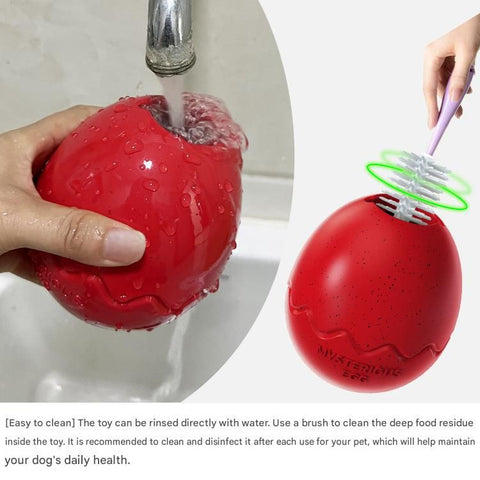 2-piece Red Dinosaur Egg Dog Slow Feeder Toy Set with Cleaning Brush - TPR Interactive Treat Dispenser for Mental Stimulation, Anxiety Relief and Healthy Digestion - Includes Extendable Brush for Easy Cleaning