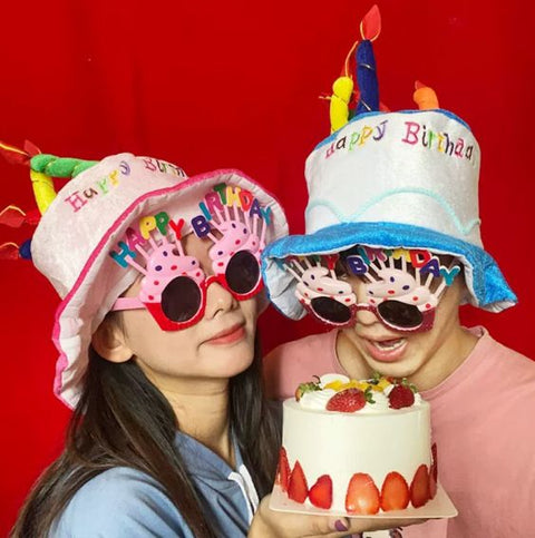 4-piece Blue Plush Birthday Cake Hat Set - Novelty Party Accessory with Matching Glasses and Medals and Shoulder Straps, Fun Photo Prop for Adults and Kids