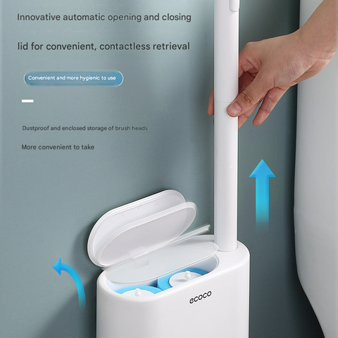 White and Grey Disposable Toilet Brush with Wall Mount Holder set - No Touch Replacement System, 360 Degree Rotating Head with Built-in Cleaning Solution, Space Saving Bathroom Cleaner for Homes