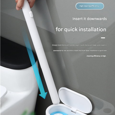 White and Grey Disposable Toilet Brush with Wall Mount Holder set - No Touch Replacement System, 360 Degree Rotating Head with Built-in Cleaning Solution, Space Saving Bathroom Cleaner for Homes