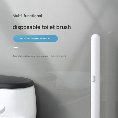 Beige Disposable Toilet Brush with Wall Mount Holder set - No Touch Replacement System, 360 Degree Rotating Head with Built-in Cleaning Solution, Space Saving Bathroom Cleaner for Homes