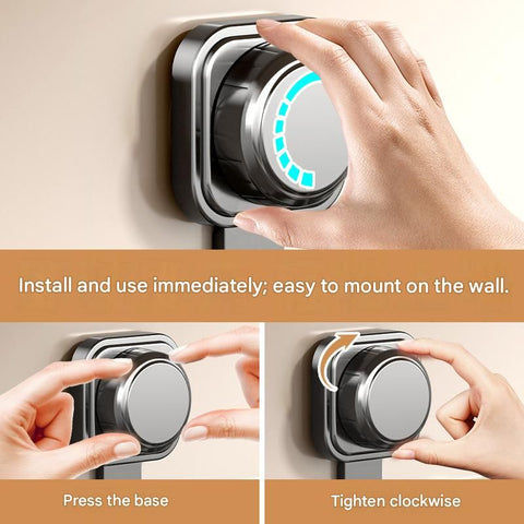 4 pack Grey Suction Cup Mop and Broom Holder Wall Mount - No Drill Adhesive Hook for Bathroom, Kitchen and Laundry, Strong Hold Reusable Storage Organiser for Cleaning Tools