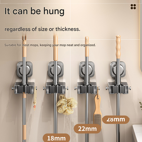 2 pack Milky white Suction Cup Mop and Broom Holder Wall Mount - No Drill Adhesive Hook for Bathroom, Kitchen and Laundry, Strong Hold Reusable Storage Organiser for Cleaning Tools