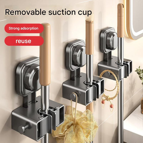 3 pack Milky white Suction Cup Mop and Broom Holder Wall Mount - No Drill Adhesive Hook for Bathroom, Kitchen and Laundry, Strong Hold Reusable Storage Organiser for Cleaning Tools