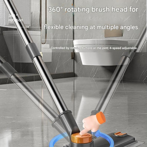 Grey Floor Scrub Brush with V-Shaped Bristles - 360 Degree Rotating Long Handle Gap Cleaner for Bathroom Tiles, Grout and Corners, Heavy Duty Scraper and Brush Combo for  Homes