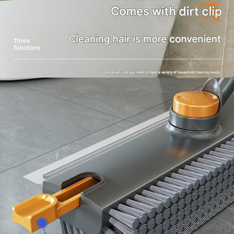 Grey Floor Scrub Brush with V-Shaped Bristles - 360 Degree Rotating Long Handle Gap Cleaner for Bathroom Tiles, Grout and Corners, Heavy Duty Scraper and Brush Combo for  Homes