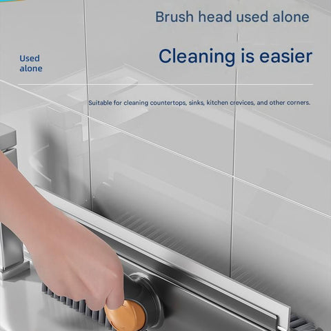 Grey Floor Scrub Brush with V-Shaped Bristles - 360 Degree Rotating Long Handle Gap Cleaner for Bathroom Tiles, Grout and Corners, Heavy Duty Scraper and Brush Combo for  Homes