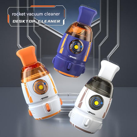 Orange and White Rocket Desktop Vacuum Cleaner - USB Rechargeable, 500mAh Battery, Two Types of Suction Nozzles, Transparent Dustbin - Compact Handheld Vacuum for Keyboard, Eraser Shavings, Desk & Car Cleaning