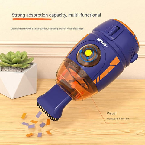 Orange and Blue Rocket Desktop Vacuum Cleaner - USB Rechargeable, 500mAh Battery, Two Types of Suction Nozzles, Transparent Dustbin - Compact Handheld Vacuum for Keyboard, Eraser Shavings, Desk & Car Cleaning