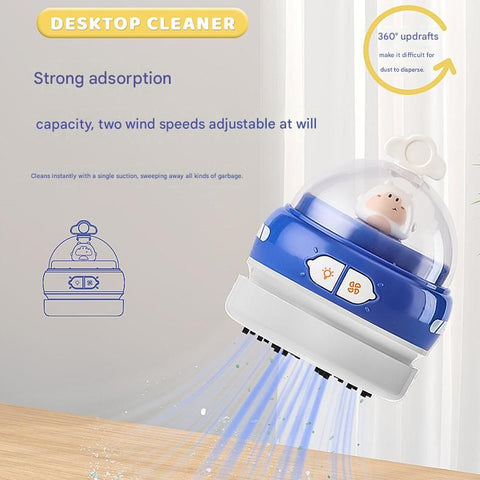 Yellow-Duck Mini Animal Desktop Vacuum Cleaner - USB Rechargeable, Night Light, 2-Speed Suction, Detachable & Washable - Portable Handheld Cleaner for Keyboard, Eraser Shavings, Desk