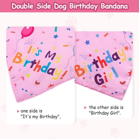 Pink Pet Birthday Bandana and Hat Set - Soft Cotton, Double-Sided Print, Adjustable Party Hat with Number - Cute Dog Birthday Accessories for Photo Props and Celebration