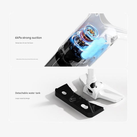 White Cordless Vacuum and Mop Combo - 6kPa Suction, 2000mAh Battery, 180° Flexible Floor Brush, Washable Filter - 2-in-1 Wet Dry Stick Vacuum Cleaner for Hard Floors, Tiles and Carpet