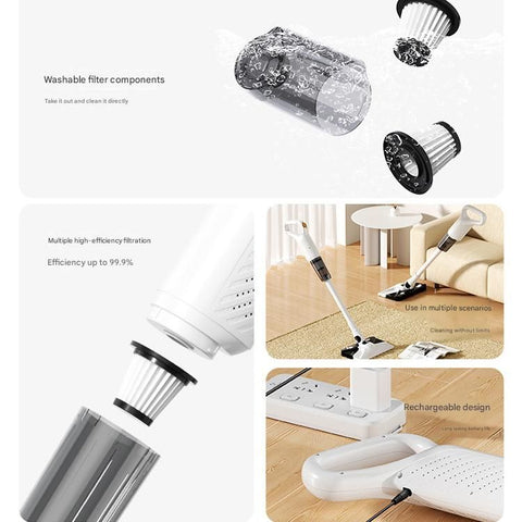 White Cordless Vacuum and Mop Combo - 6kPa Suction, 2000mAh Battery, 180° Flexible Floor Brush, Washable Filter - 2-in-1 Wet Dry Stick Vacuum Cleaner for Hard Floors, Tiles and Carpet