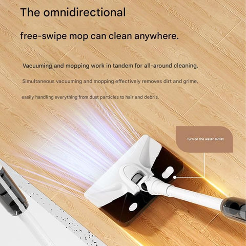 White Cordless Vacuum and Mop Combo - 6kPa Suction, 2000mAh Battery, 180° Flexible Floor Brush, Washable Filter - 2-in-1 Wet Dry Stick Vacuum Cleaner for Hard Floors, Tiles and Carpet